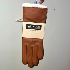 Wilsons Leather Brown Shearling Cuff Faux Fur Lined Leather Gloves NWT